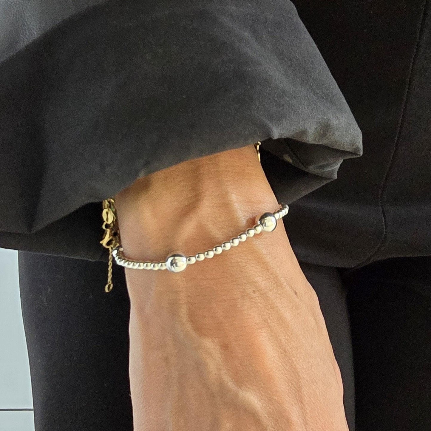 14kt Gold Filled Beaded Bracelet - 3mm  7mm Beads - Layering Jewelry - Dainty Stretch Stacking Bracelet for Women