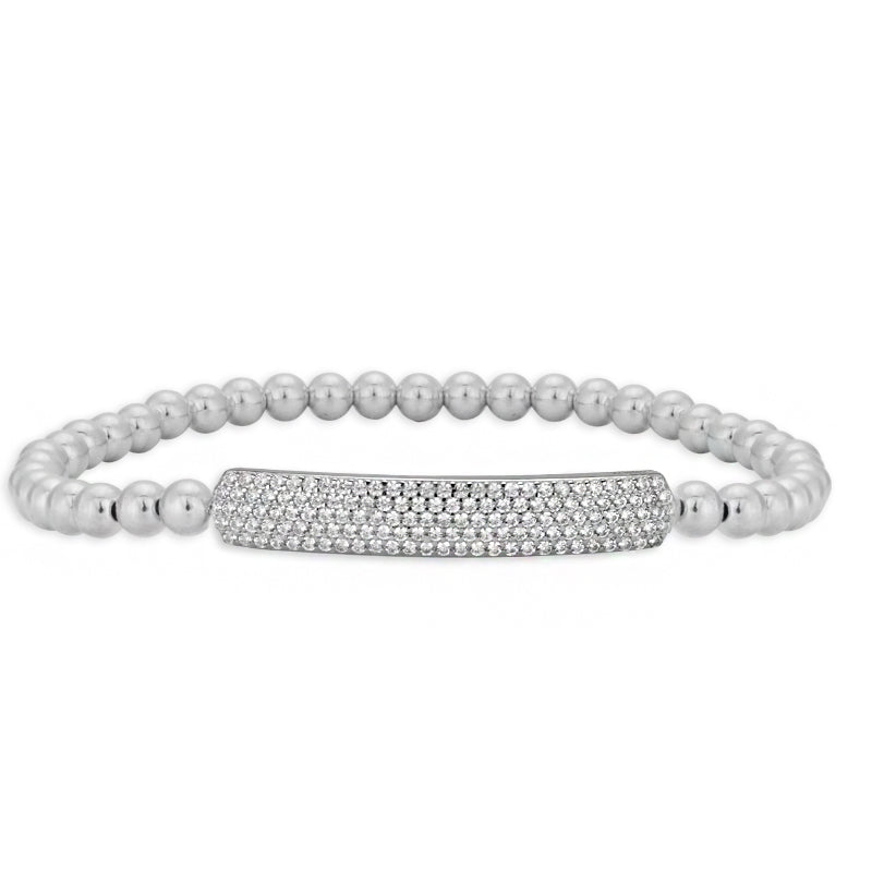 Gold Filled CZ Pave Bar Bracelet for Women - Stretchable Stacking Tarnish Free Jewelry