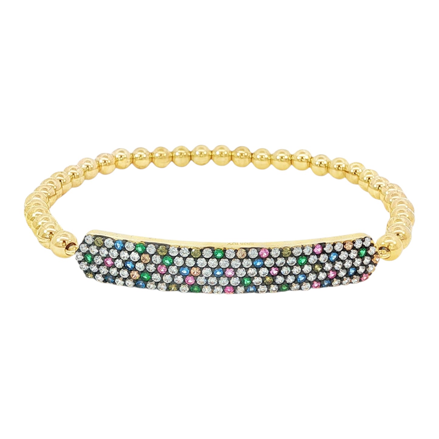 Gold Filled CZ Pave Bar Bracelet for Women - Stretchable Stacking Tarnish Free Jewelry
