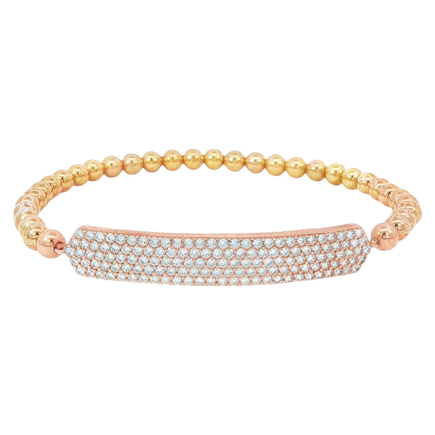 Gold Filled CZ Pave Bar Bracelet for Women - Stretchable Stacking Tarnish Free Jewelry