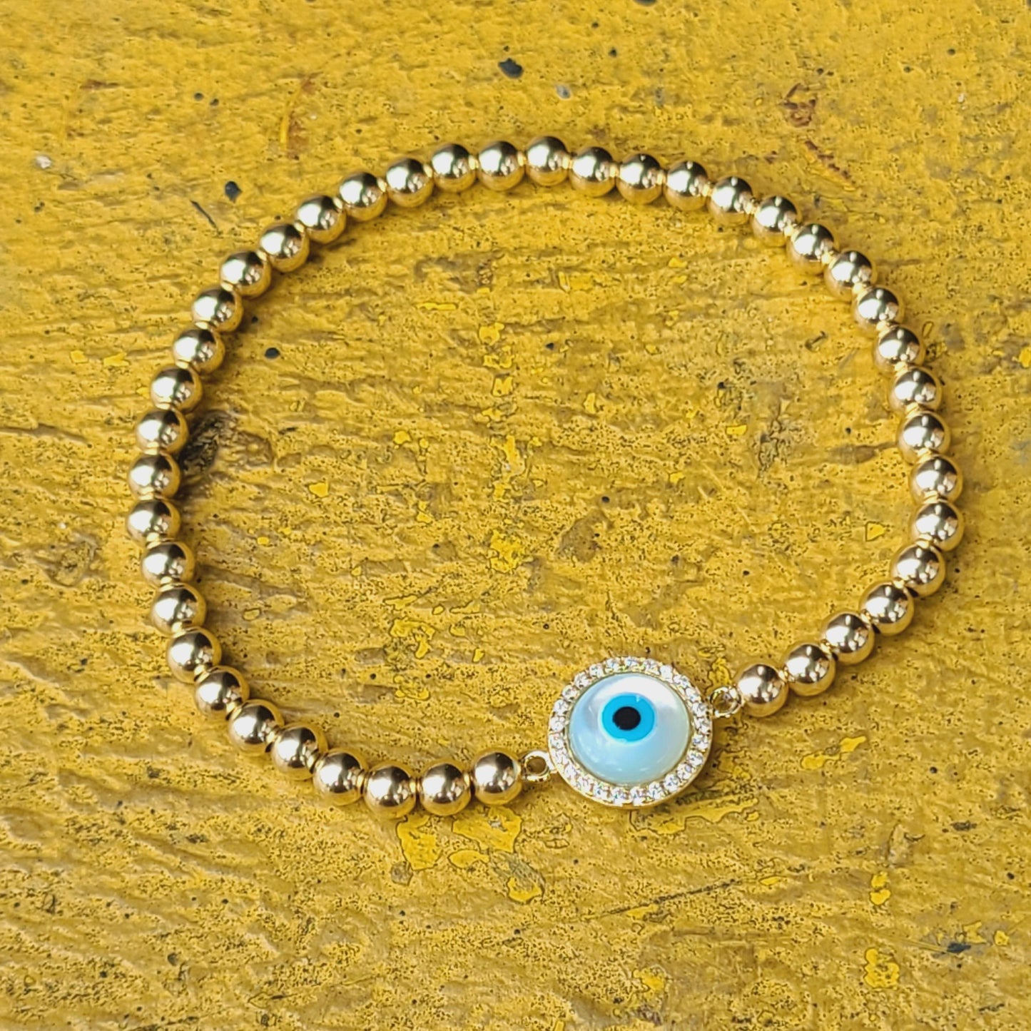 Gold Filled Evil Eye Protection Bracelet - Beaded Stretch Bracelet for Good Luck