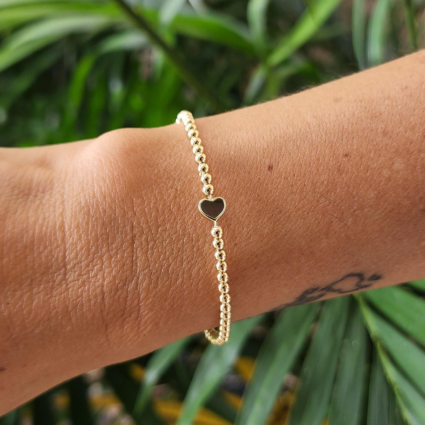 Heart Mother of Pearl Gold Stretch Bracelet - Stacking Bracelet for Women