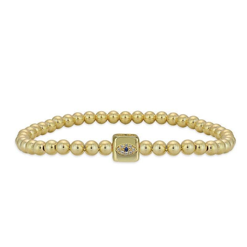 Gold Filled Evil Eye Beaded Stretch Stackable Bracelet - Good Luck Boho Chic Tarnish-Free Jewelry for Women