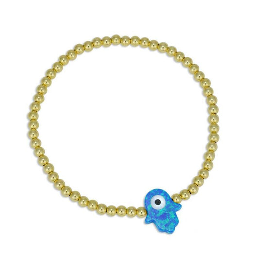 Hamsa Evil Eye Opal Pendant Bracelet - Spiritual Protection Gold Filled Good Luck Hand - Stackable Tarnish Free