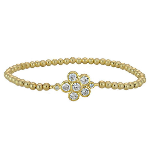Gold Filled CZ Flower Bracelet - Stretch Stacking with Sterling Silver Pendant - Gift for Women