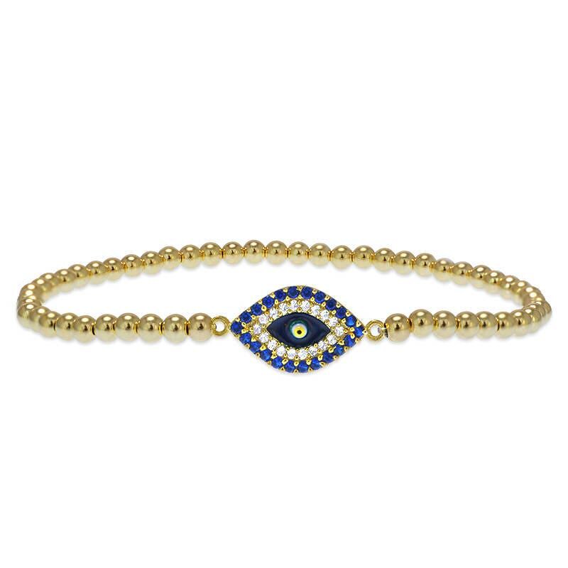 Gold Filled Evil Eye Bracelet with Cubic Zirconia - Enamel Protection Design
