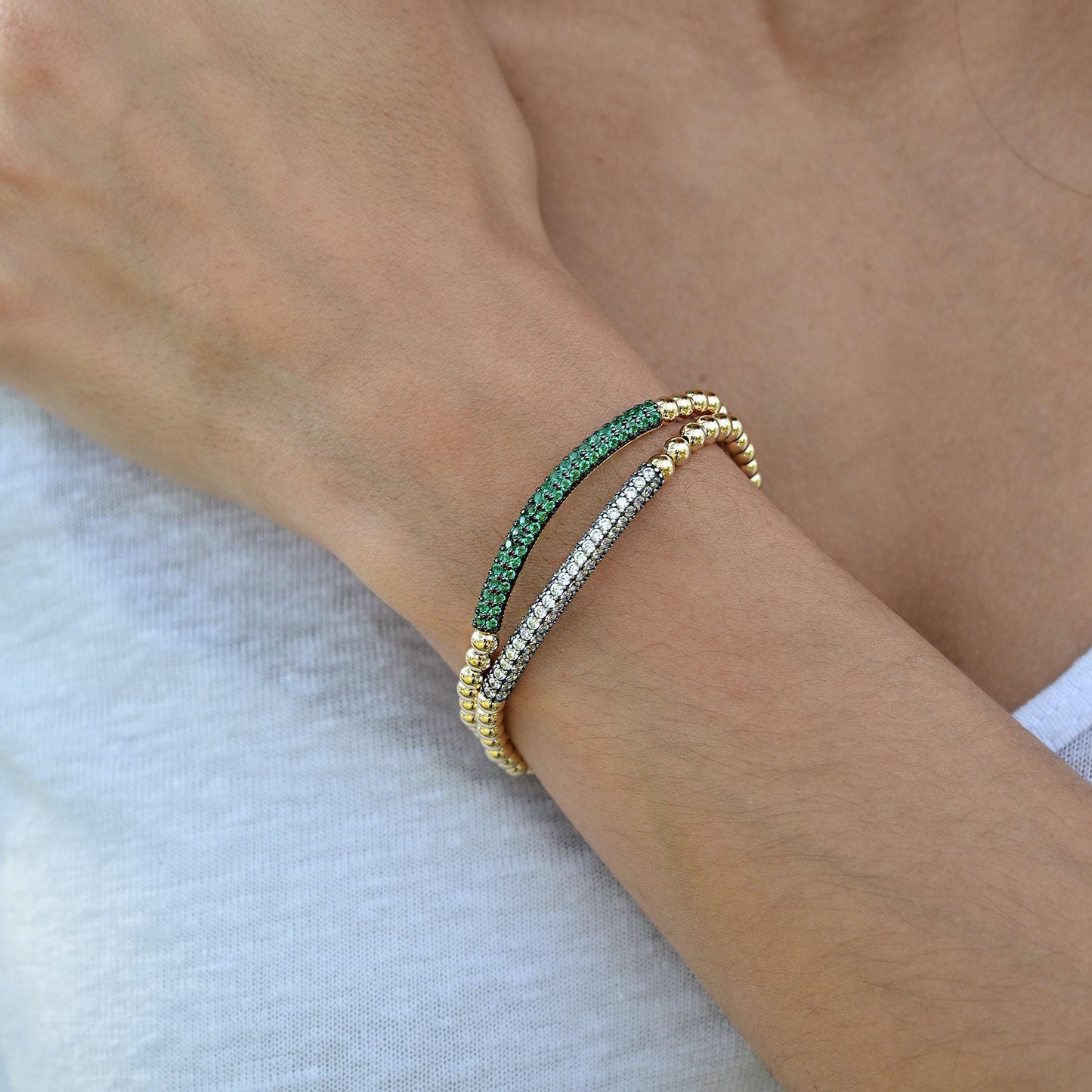 Gold Filled Cubic Zirconia Stacking Bracelet - Various Color Options Available - Pave Bar Design
