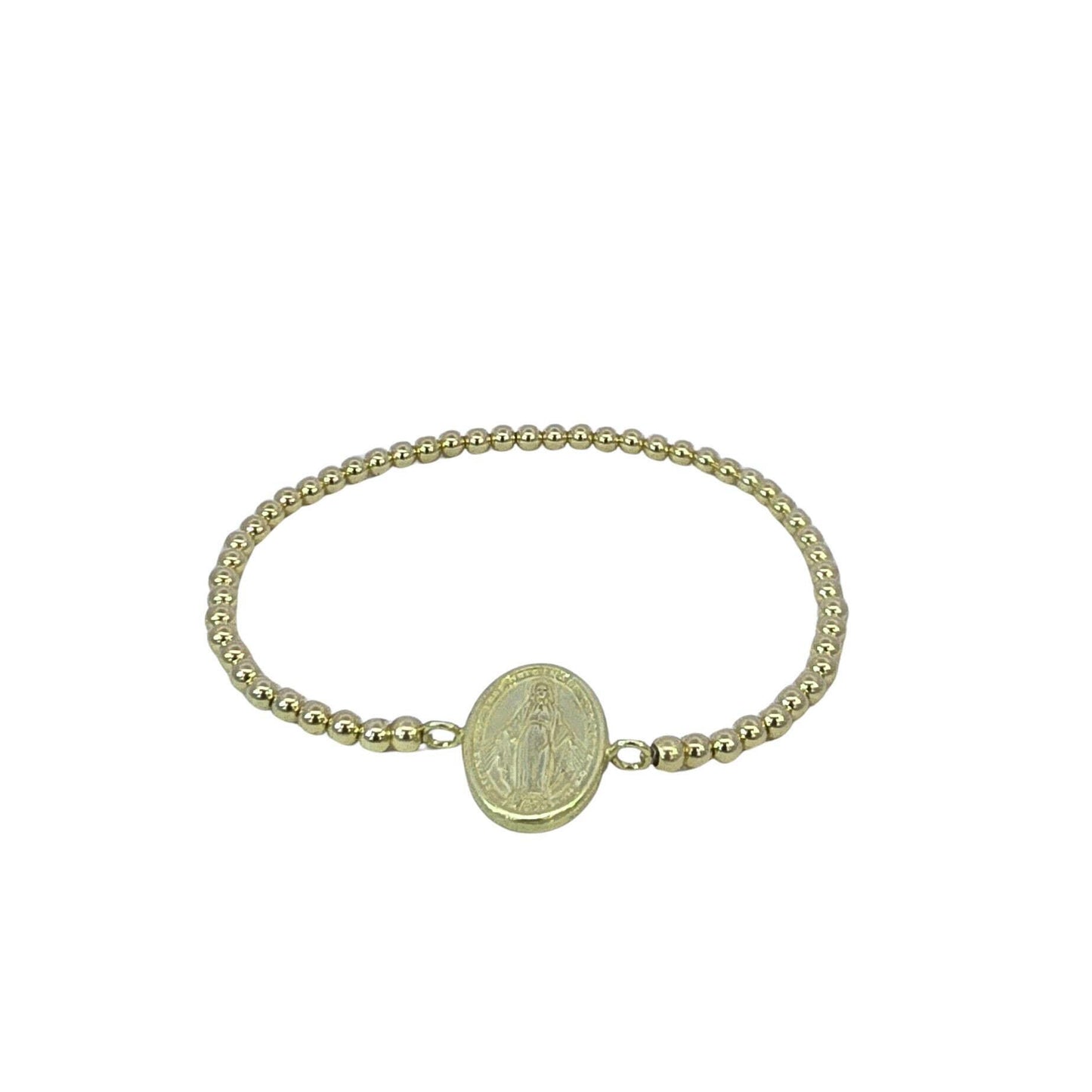 Miraculous Medal Pendant Gold Filled Beads Bracelet, Cute Religious Adjustable Bracelet, Tarnish Free Jewelry