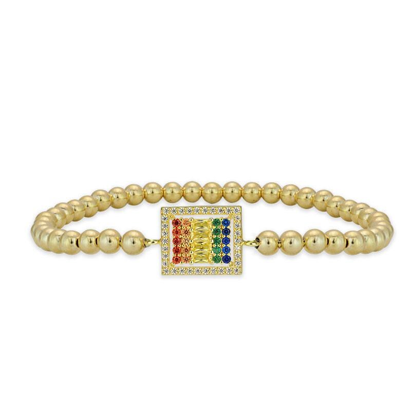 Gold Filled Multi-Colored Cubic Zirconia Beaded Bracelet for Women - Delicate Stretch Stackable