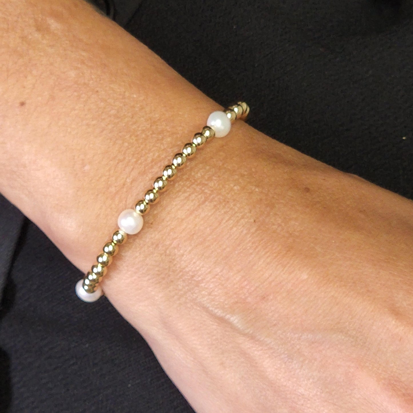 Delicate Gold Filled Pearl Ball Bracelet for Women - Freshwater Pearl Bridesmaid Jewelry - Stackable Jewelry