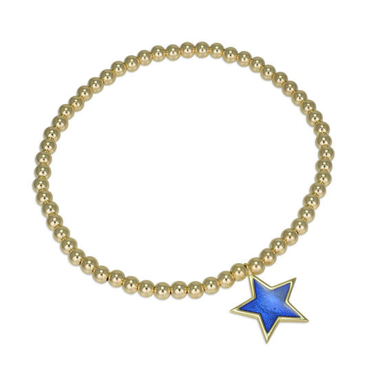 Gold Filled Celestial Charm Bracelet - Enamel Star Stretch Beaded Jewelry by Isabella Celini