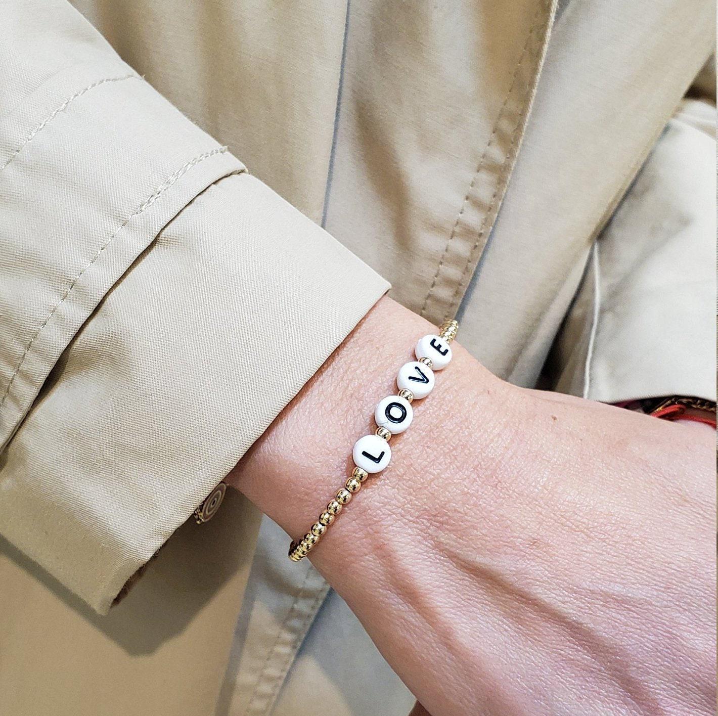 Personalized Gold Filled Name Bracelet - Stretch Non Tarnish Beaded - Customizable Letter Bead Jewelry