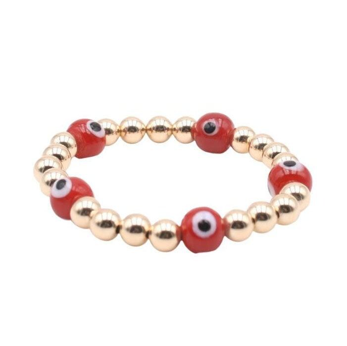 14kt Gold Filled Beaded Evil Eye Bracelet - Non-Tarnish Stretch Bracelet for Good Luck by Isabella Celini