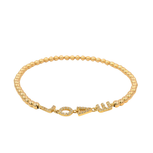 Stretch Gold Filled Love Bracelet with CZ Pendant - Dainty Womens Stacking Bracelet