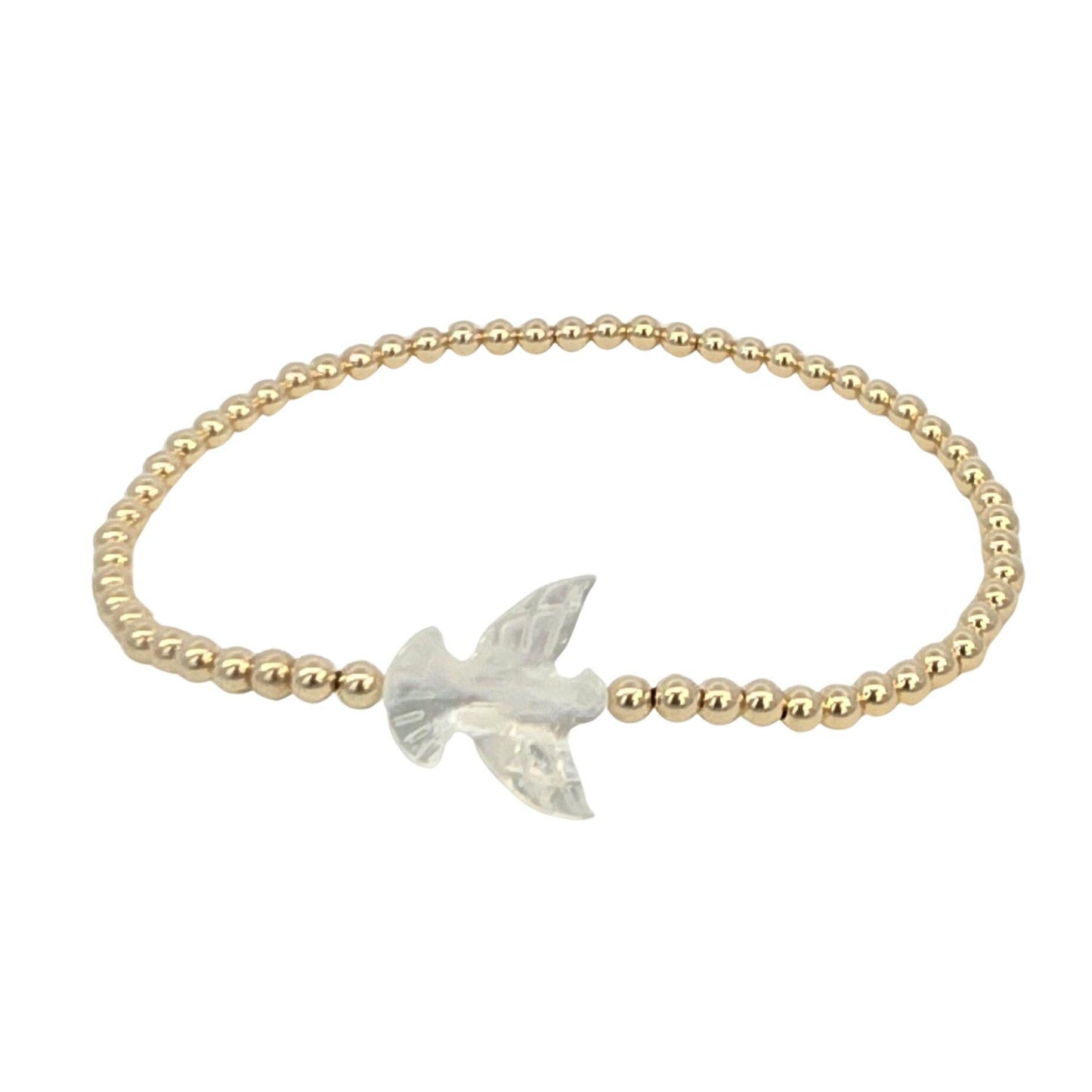 Dainty 14kt Gold Filled Pigeon Mother of Pearl Stretch Bracelet - Tarnish Free Jewelry