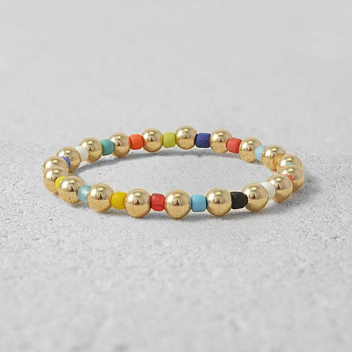 Dainty Gold Filled Beaded Bracelet - Womens Stretch Stacking Bracelet with Color Beads