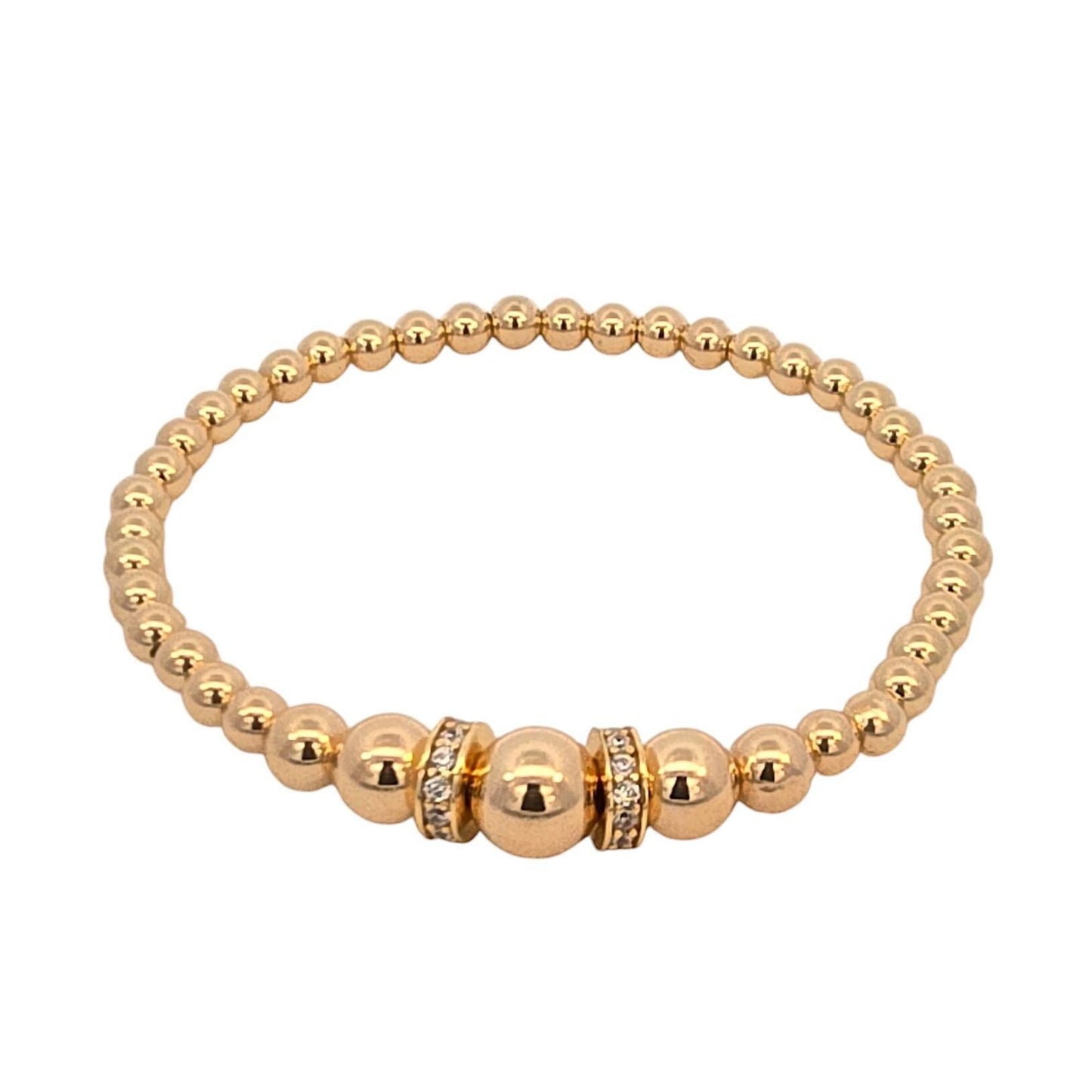 Adjustable Gold Filled Beaded Bracelet with Round CZ Pendant - Stretch Stacking Bracelet for Women