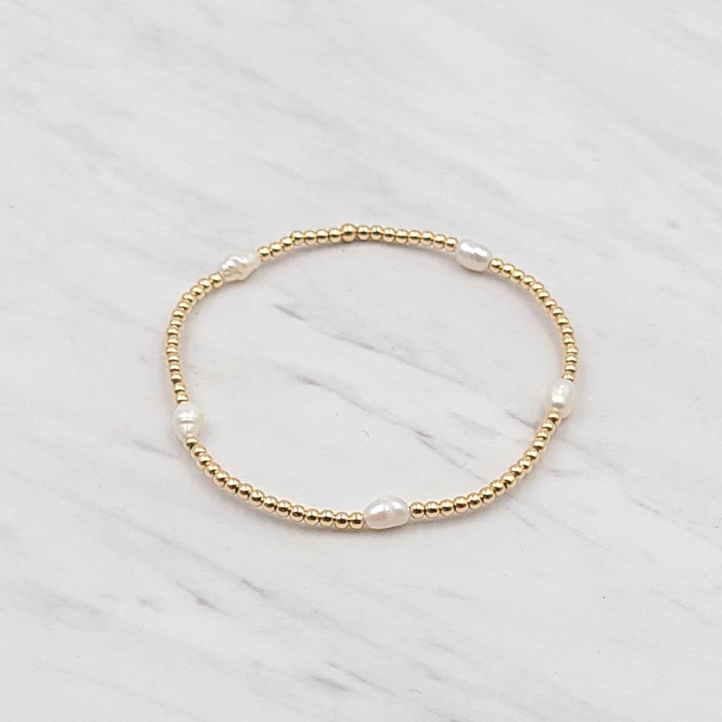 Handcrafted Fresh Water Pearl Station Bracelet - 2 mm 14kt Gold Filled with Personalization Options