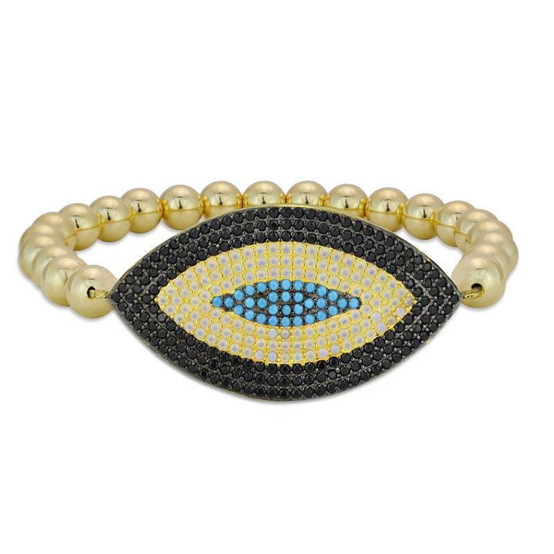 Gold Filled Evil Eye Bracelet with Turquoise Gemstone Beads - Spiritual Protection and Good Luck for Woman