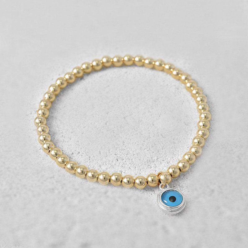 Isabella Celini Evil Eye Stretch Bracelet in Gold Filled Beaded - Good Luck Eye Stacking Bracelet for Women