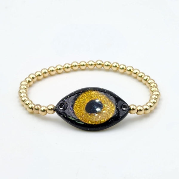 Evil Eye Protection Bracelet - Spiritual Good Luck Charm with Gold Filled Beads - Stretch Stackable Bracelet