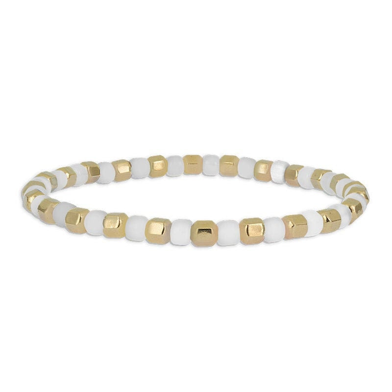 Gold Filled Stacking Bracelet with Faceted and Colorful Beads - 4mm  Stretch Layering Bracelet