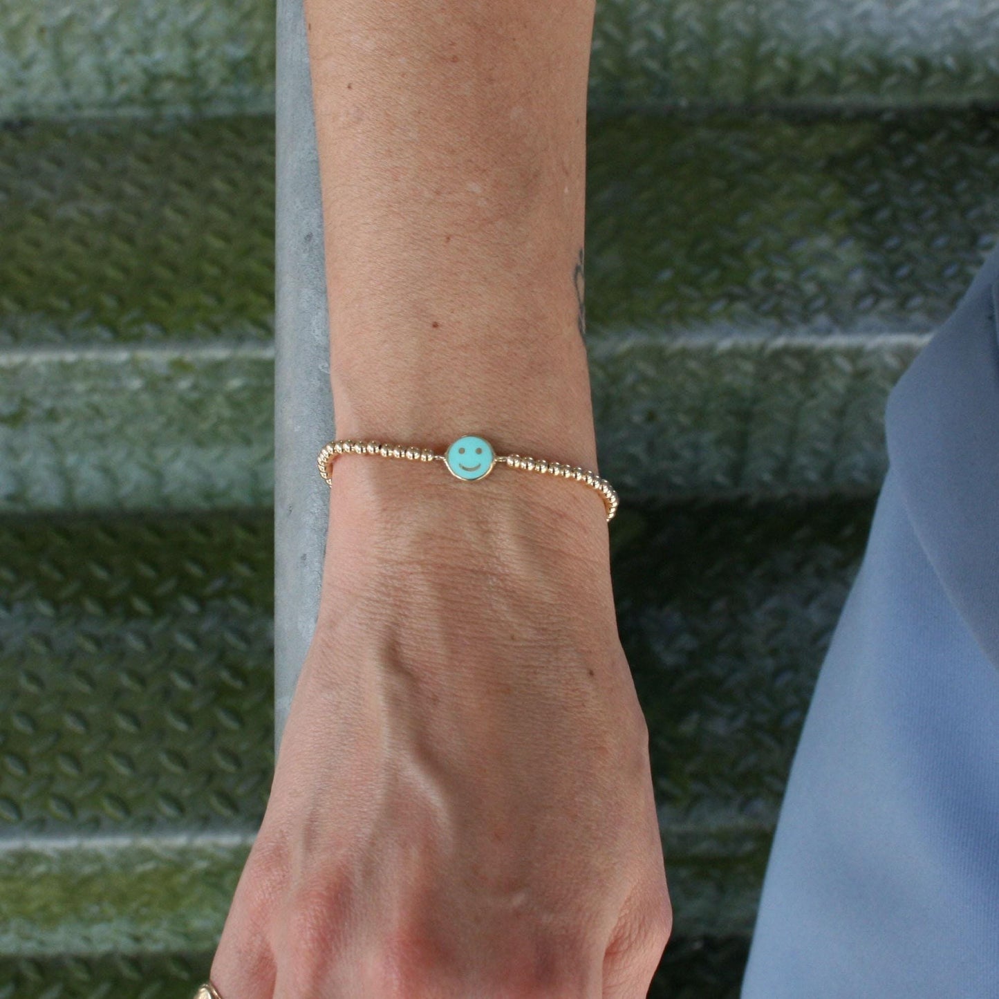 Gold Filled Emoji Smiley Face Stacking Bracelet - Enamel Colors Available