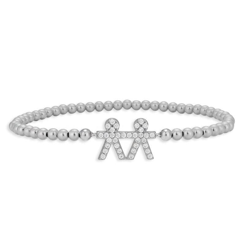 Gold Filled Boy and Boy Beaded Bracelet with Cubic Zirconia Stones - Stretch Design - Perfect Gift for Women
