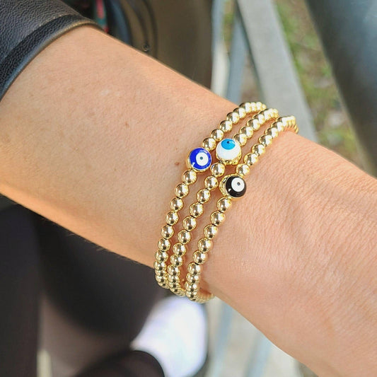 Evil Eye Pendant, Protection Bracelet, Boho Stretch Bracelet,
