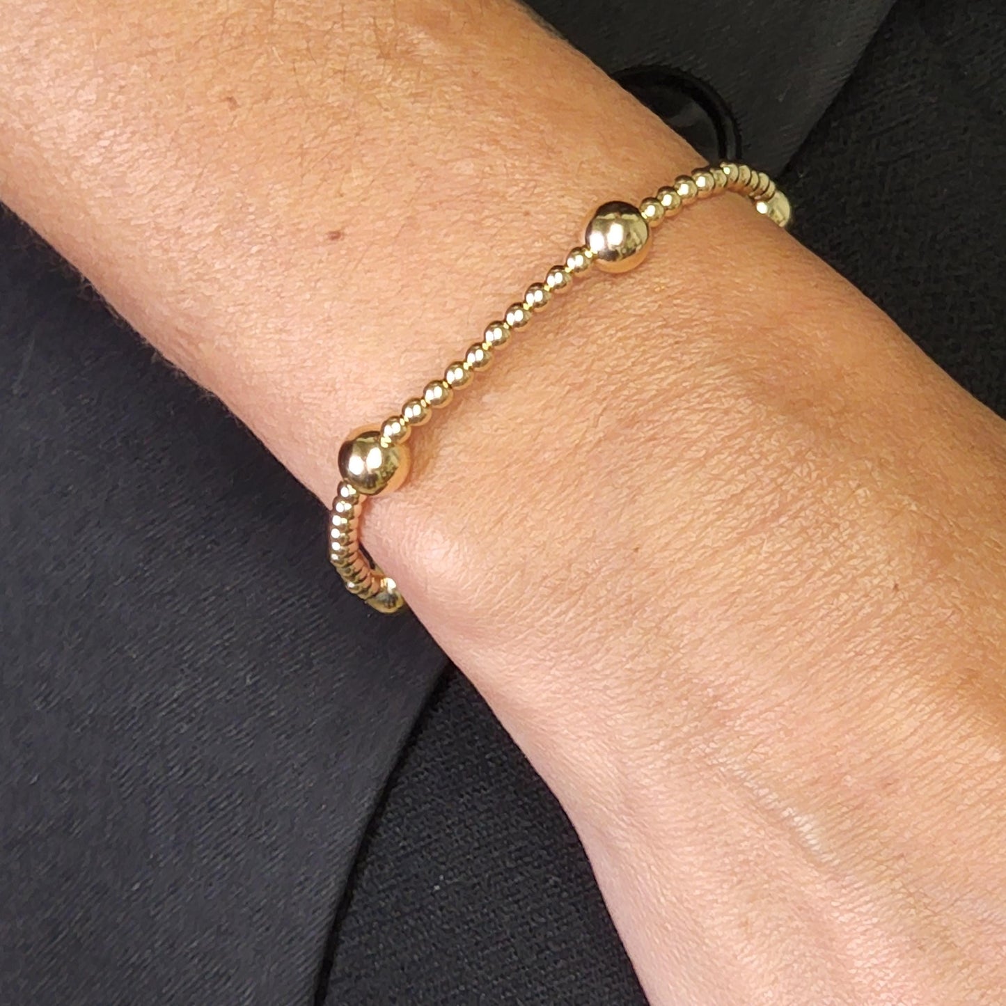 14kt Gold Filled Beaded Bracelet - 3mm  7mm Beads - Layering Jewelry - Dainty Stretch Stacking Bracelet for Women