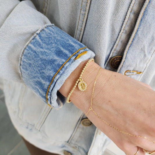 Mother Mary Gold Filled Bracelet, Religious Coin Bracelet, Isabella Celini, Religious Jewelry, Gold Filled Beads, Stretch Stacking Bracelet