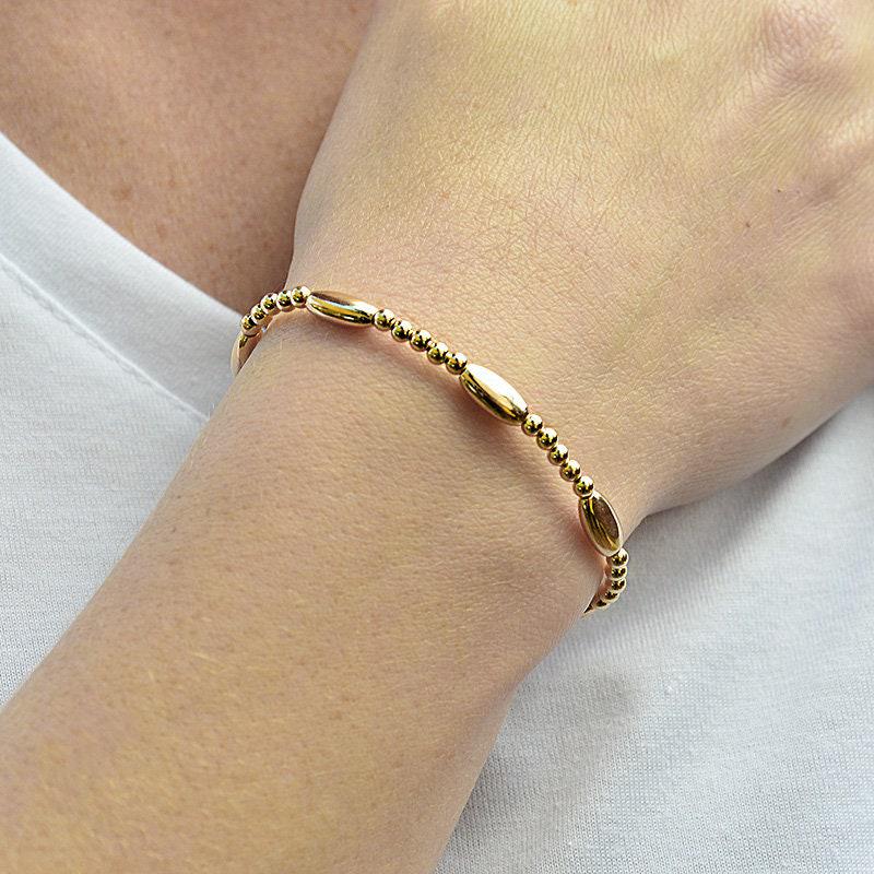14kt Gold Filled Layering Bracelet - Oval Bead  and 3mm Stretch Section Stacking Bracelet - Tarnish Free  Waterproof