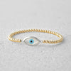 Gold Filled Evil Eye Mother of Pearl Pendant Bracelet - Good Luck Spiritual Stylish Stacking Stretch Womens Accessory
