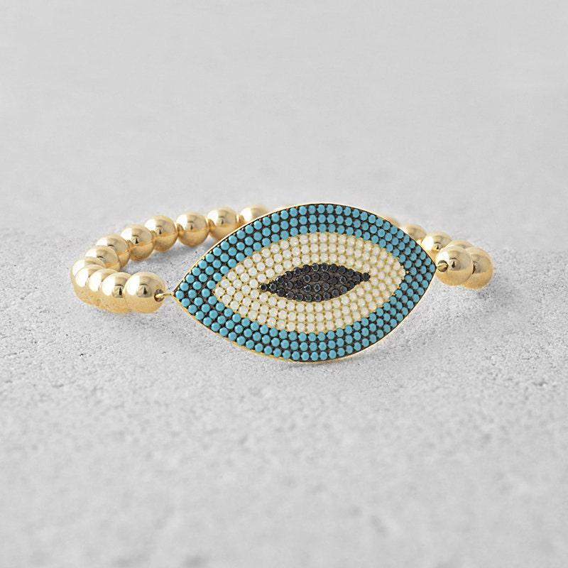 Gold Filled Evil Eye Bracelet with Turquoise Gemstone Beads - Spiritual Protection and Good Luck for Woman