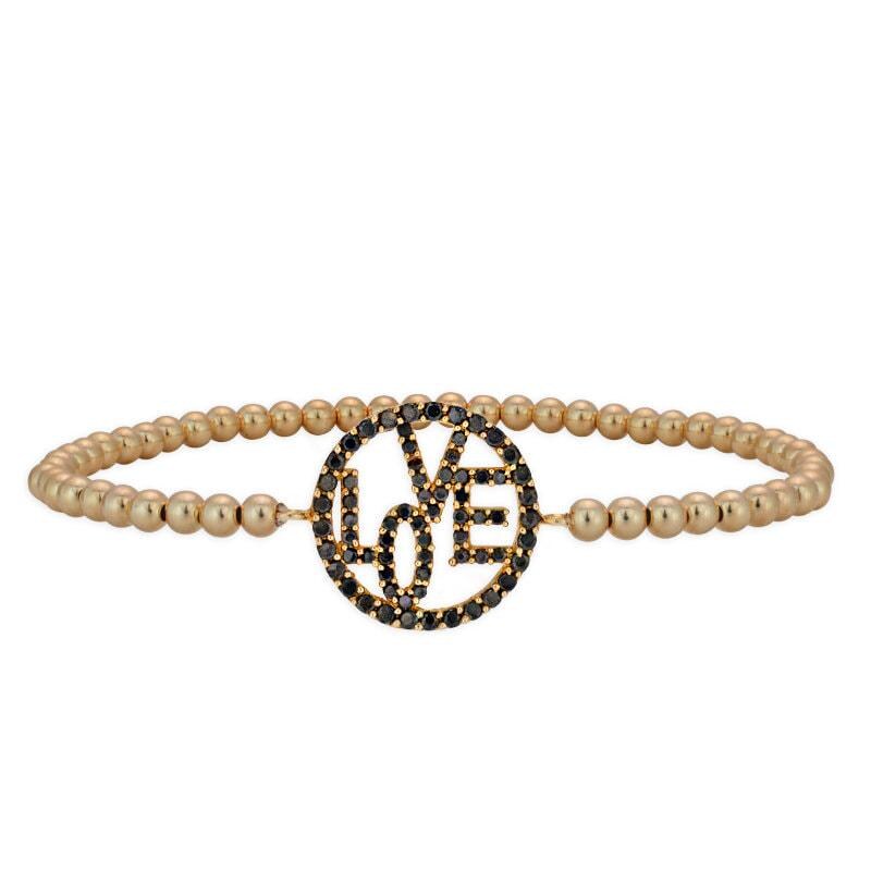 Gold Filled Love Pendant Bracelet with Cubic Zirconia Detail - Stackable Beaded Design for Her