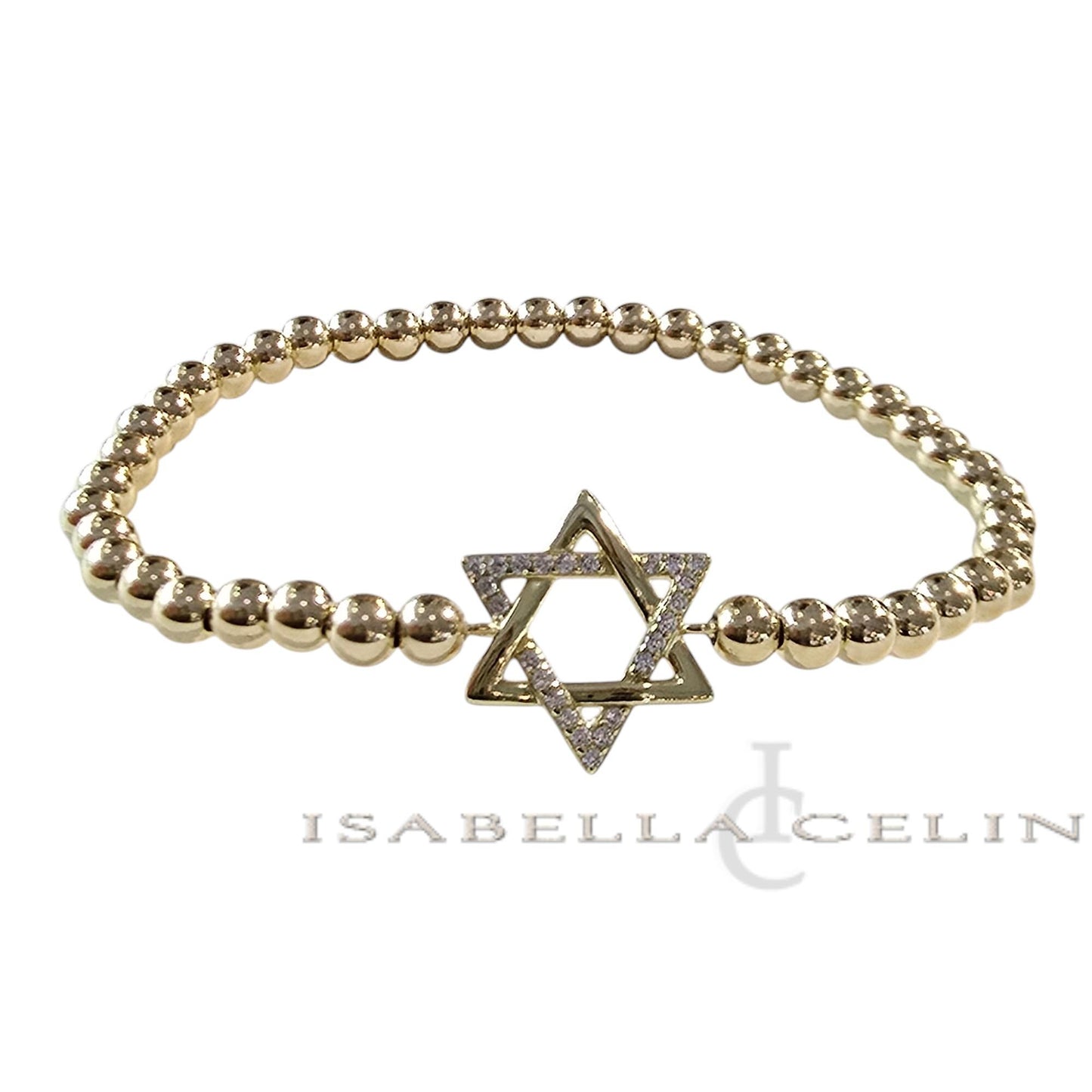 Jewish Bracelet with Gold Filled Beads and Israel Map Charm - Star of David Bracelet for Women