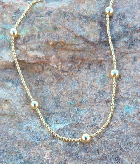 Dainty Gold Filled Beaded Necklace with Horse Shoe Charm and Cubic Zirconia for Women by Isabella Celini