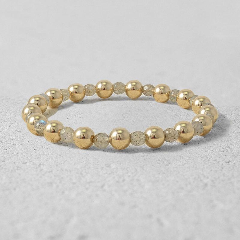 Dainty Gold Filled Beaded Bracelet - Womens Stretch Stacking Bracelet with Color Beads