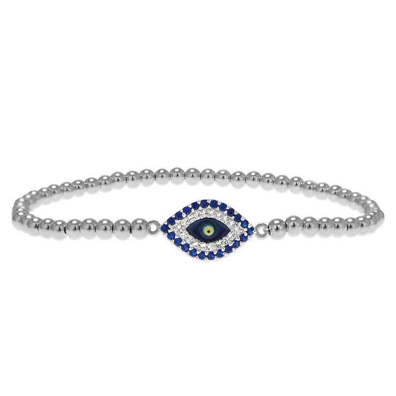 Gold Filled Evil Eye Bracelet with Cubic Zirconia - Enamel Protection Design
