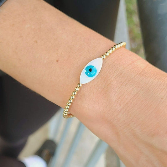 Evil Eye Bracelet, Pearl Bracelet, Good Luck Bracelet,