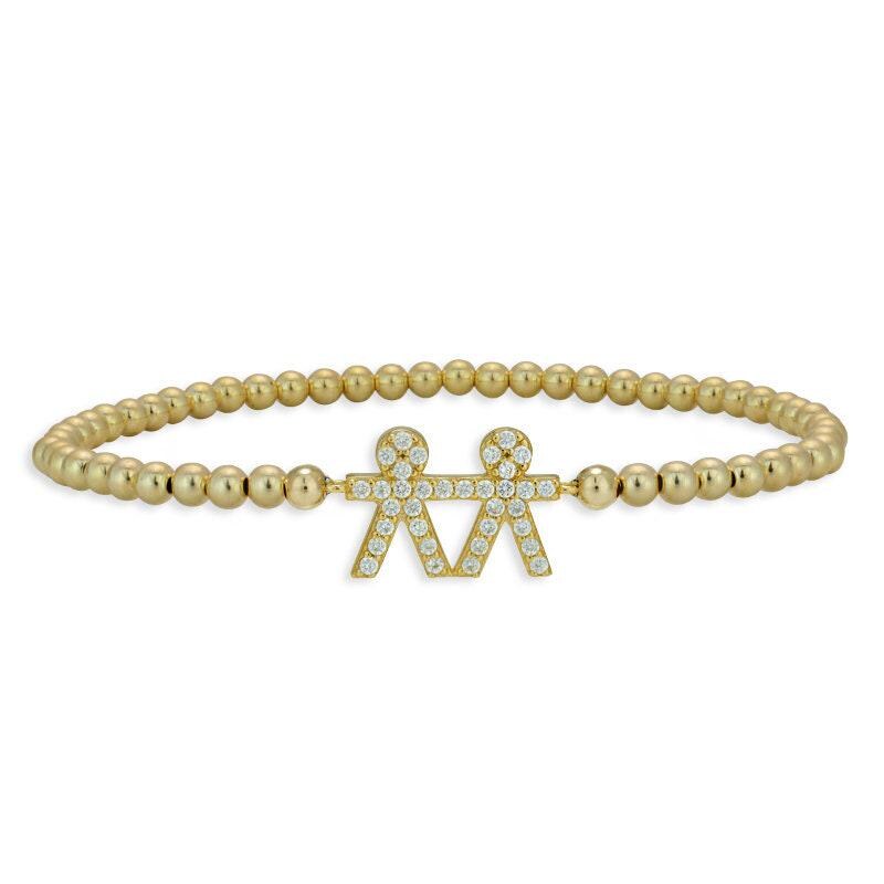 Gold Filled Boy and Boy Beaded Bracelet with Cubic Zirconia Stones - Stretch Design - Perfect Gift for Women