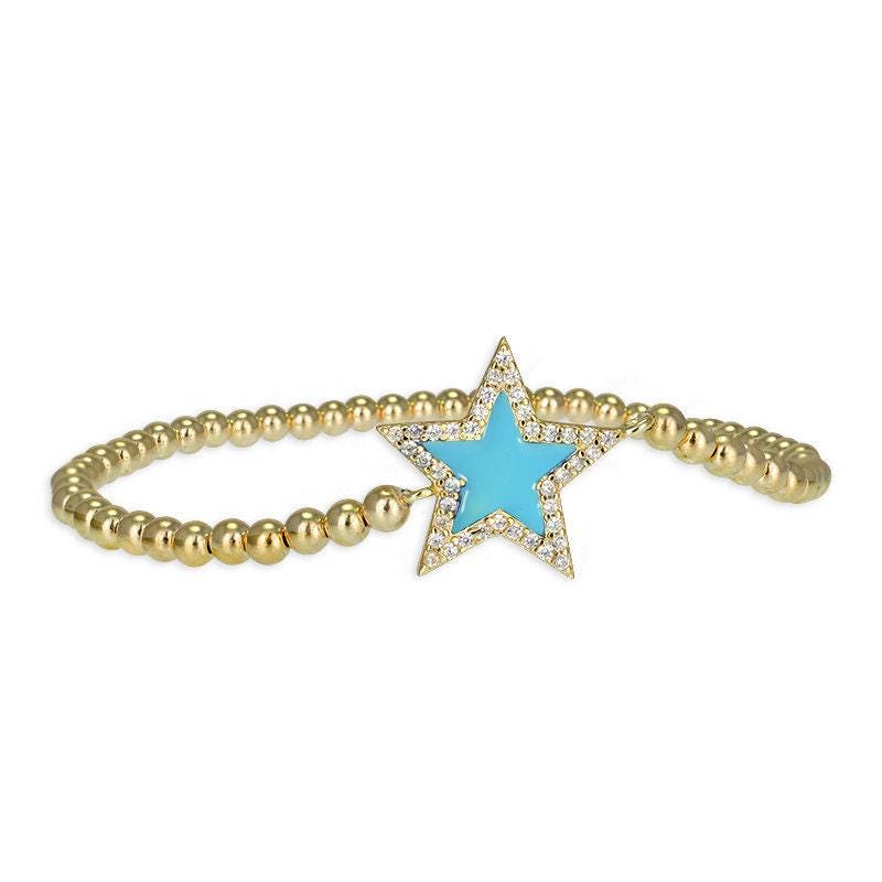 Gold Filled Beaded Star Bracelet with Enamel Finish and CZ Stackable Cubic Zirconia - Dazzling Bracelet for Any Occasion Ideal Gift