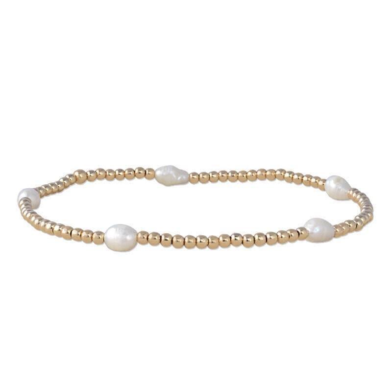 Handcrafted Fresh Water Pearl Station Bracelet - 2 mm 14kt Gold Filled with Personalization Options