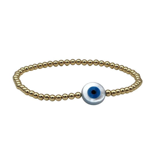 Mother of Pearl Evil Eye Gold Filled Bracelet, Good Luck Eye , Isabella Celini, Gold Filled Beaded, Stacking Bracelet, Gift for Women