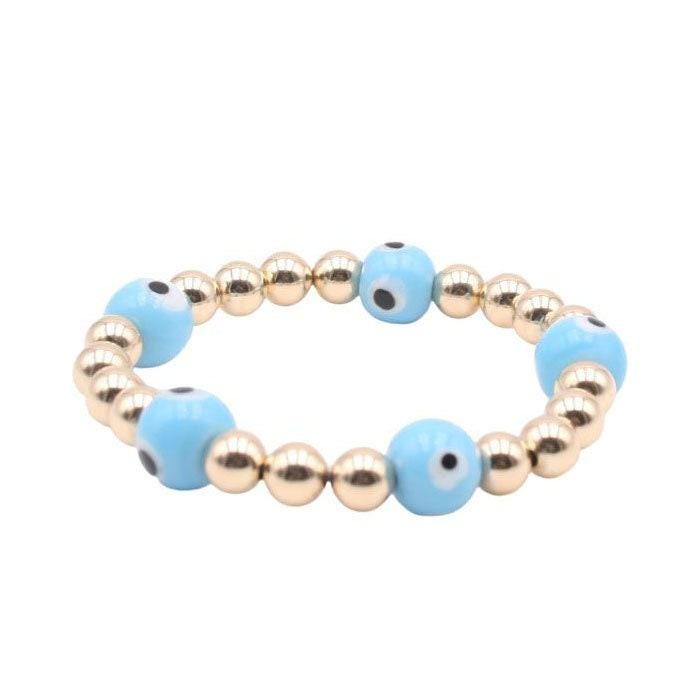 14kt Gold Filled Beaded Evil Eye Bracelet - Non-Tarnish Stretch Bracelet for Good Luck by Isabella Celini