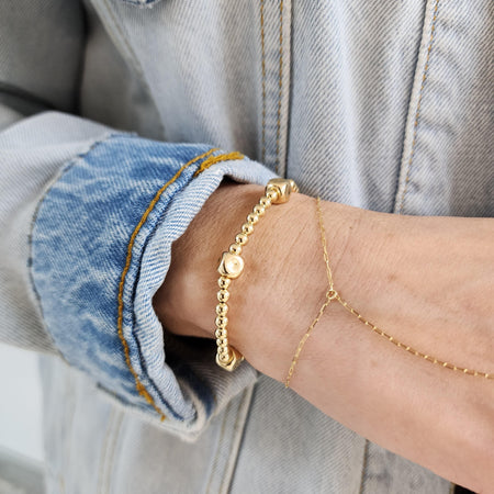 Dainty Gold Filled Cross Pendant Beaded Bracelet - Religious Women's Layering Jewelry