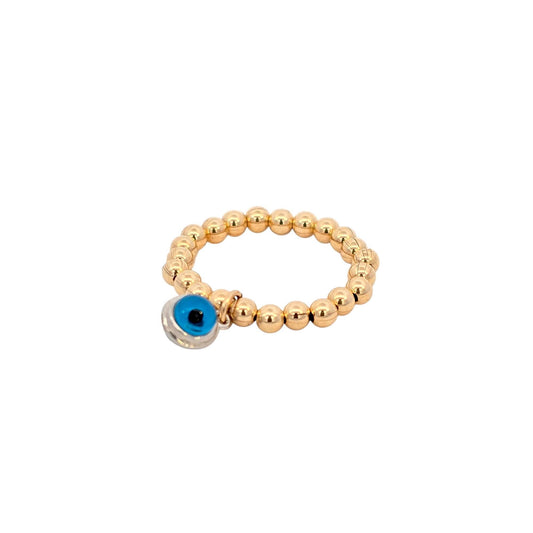 Good Luck Protection Gold Filled Stretch Ring - Tarnish Free - 3mm - Evil Eye Design Charm Ring