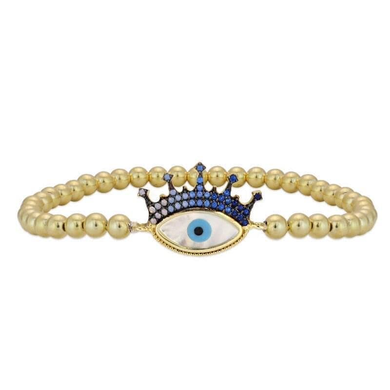 Gold Filled Beaded Evil Eye Protection Bracelet with Cubic Zirconia - Spiritual Good Luck Jewelry by Isabella Celini