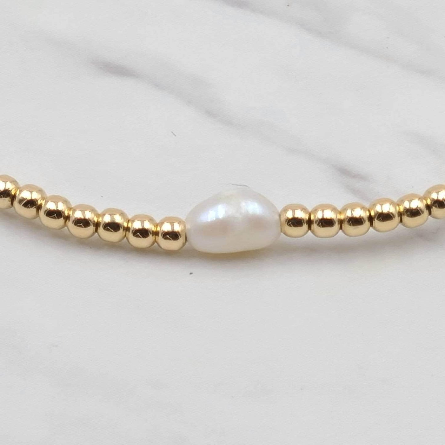 Handcrafted Fresh Water Pearl Station Bracelet - 2 mm 14kt Gold Filled with Personalization Options