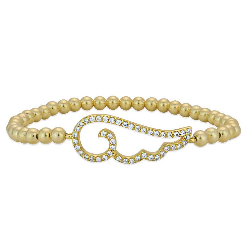 Gold Filled Beaded Bracelet with Angel Wing Pendant - Stretch Bracelet for Women